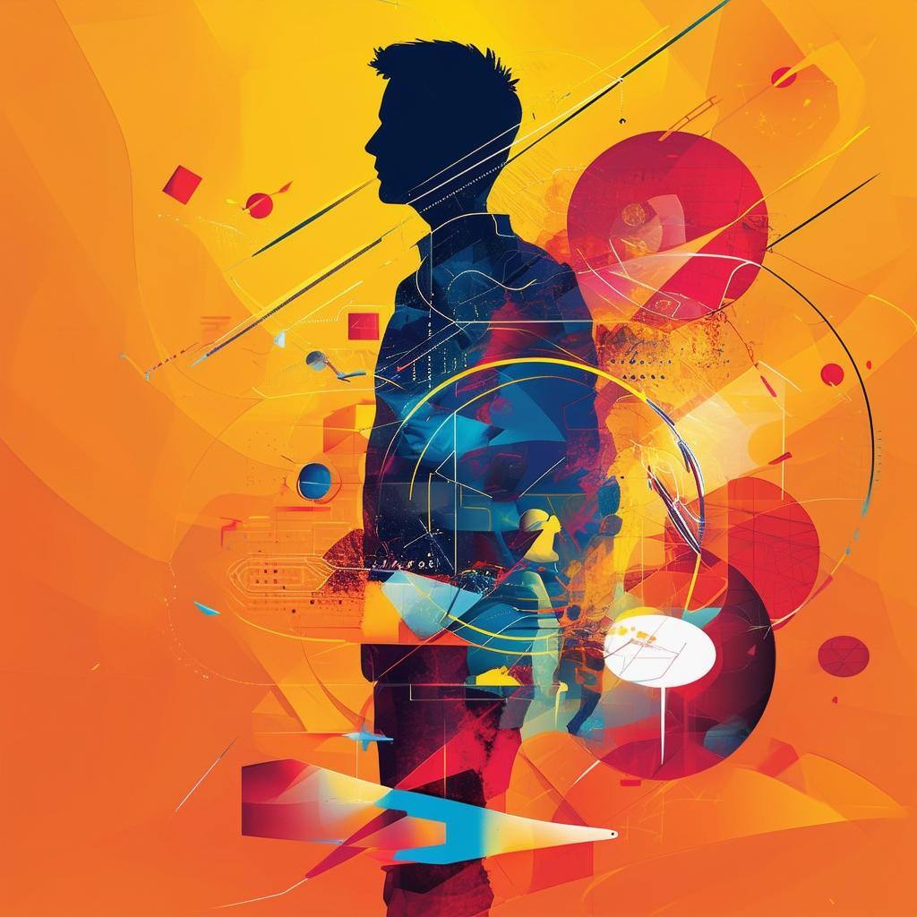 HumanCentric Design MarketingConcept A person or silhouette standing confidently, surrounded by abstract shapes representing strategy, creativity, an